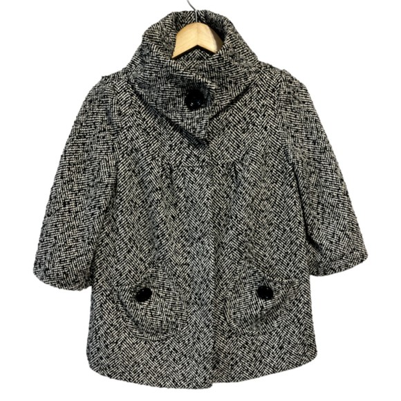 Forever 21 Jackets & Blazers - XXI Women's Black White 3/4 Sleeve Lined Tweed Coat Jacket Size Small Flare Knit